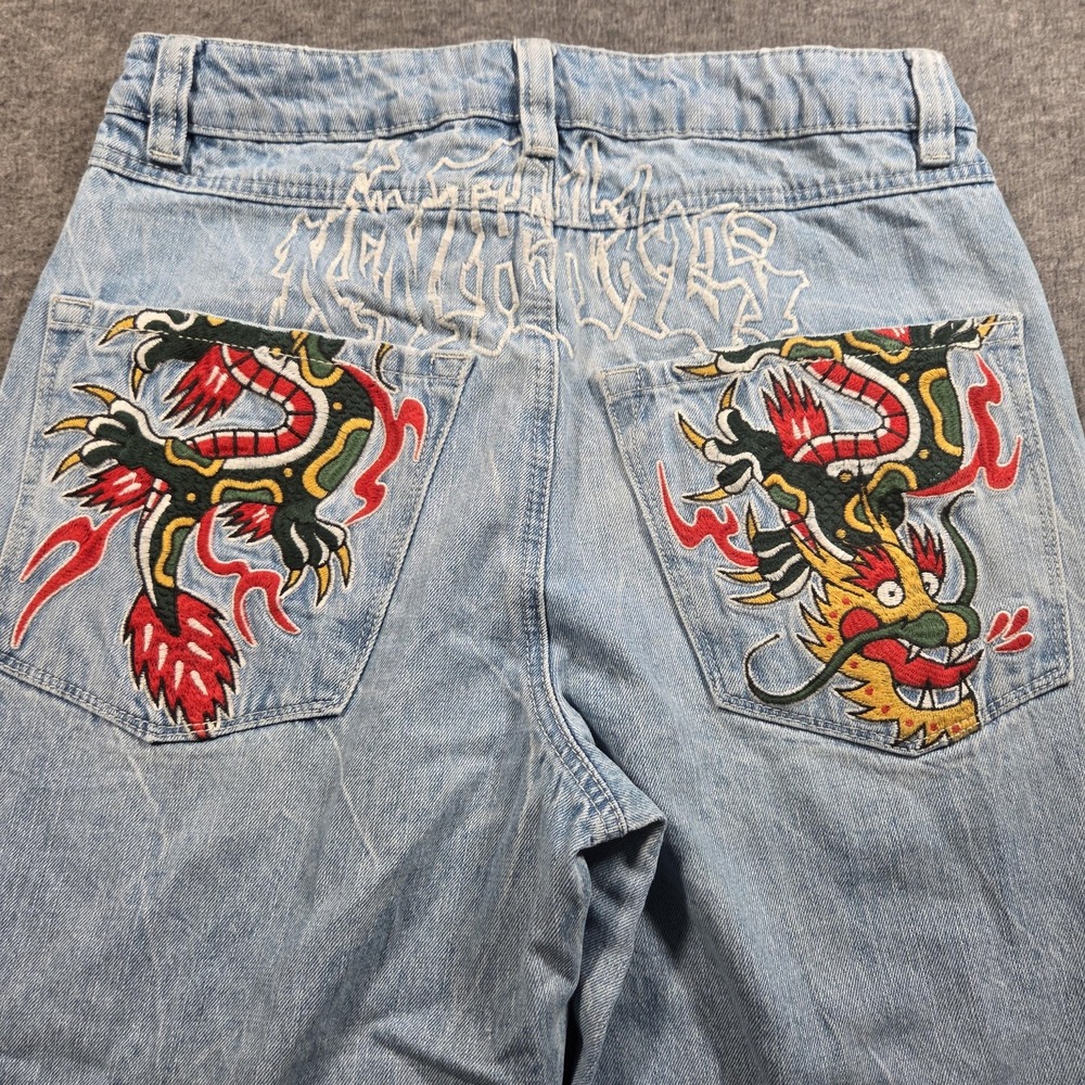 Ninth Hall Jeans Mens 30x27 Blue Relaxed Fit Straight Dragon Embroidered Ambush